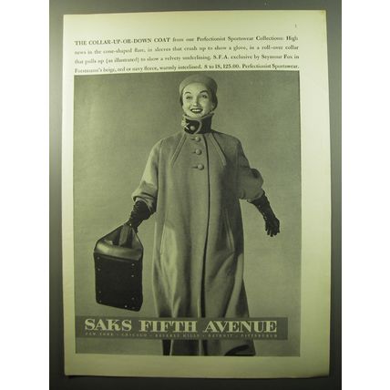 1950 Saks Fifth Avenue Forstmann Coat by Seymour Fox Advertisement