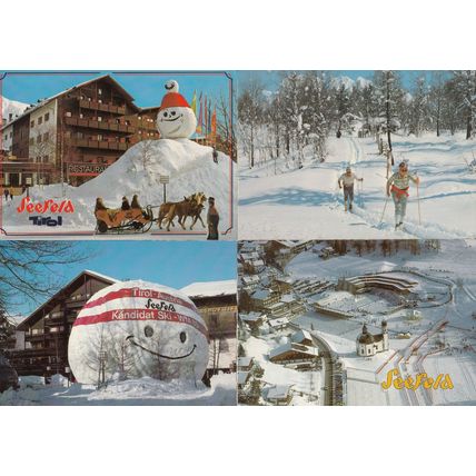 Seefeld Germany Skiing Giant Snowman Christmas 4x Postcard s