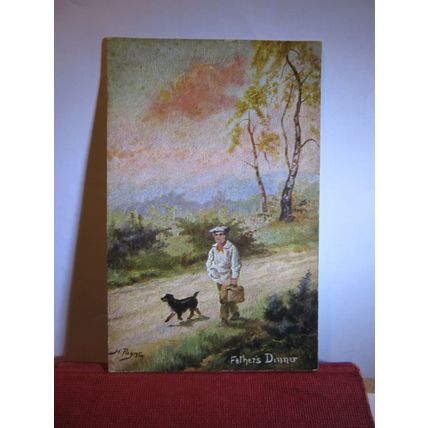'FATHER'S DINNER', FARM LIFE unused antique postcard by S. Hildesheimer & Co /