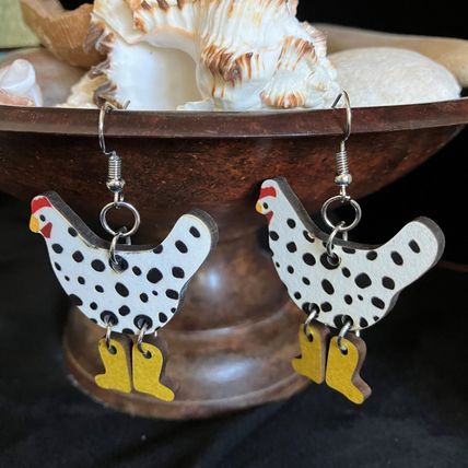 Earrings Hen Boots Design Dangle Earrings Wooden #563
