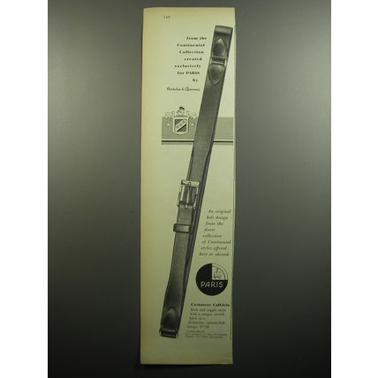 1957 Paris Belts Ad - From Continental Collection created exclusively for Paris