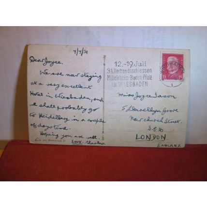 WIESBADEN, GERMANY used postcard 1931 pm =