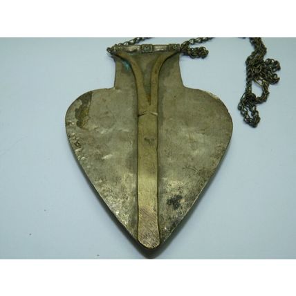 Antique Low Silver Turkoman Turkeman Heart Pendant w/Cornelians, 10.5 x 7.1 cm