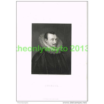 EDMUND SPENSER, ENGLISH POET, Book Illustration, c1890