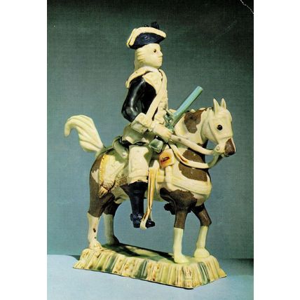 Earthenware Figure Heavy Military Dragoon Staffs Sculpture Postcard