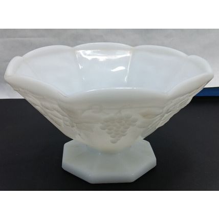 Vintage Anchor Hocking Milk Glass Footed Bowl Harvest Grapes