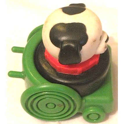 Vintage 1991 Fisher Price Little People Chunky Dog Black White 2" w/Green Cart