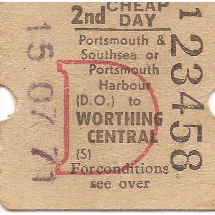 B.R.B. Ultimatic Ticket - Portsmouth & Southsea or Harbour to Worthing Central