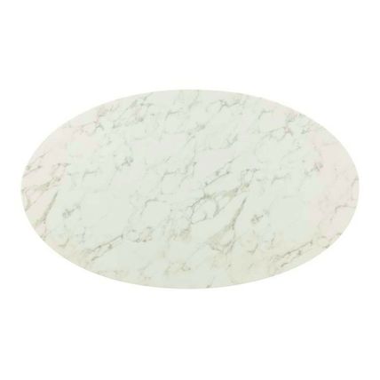 60" White Oval Tulip Pedestal Stem Dining Table Stone Faux Marble Gold Base