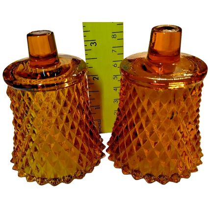 Vintage Pair of Home Interior Diamond Amber Harvest Gold Peg Votives