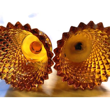 Vintage Pair of Home Interior Diamond Amber Harvest Gold Peg Votives