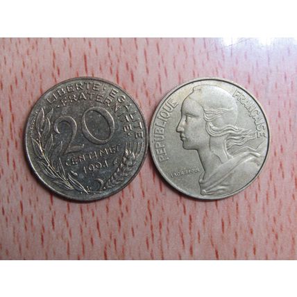 France Republic 1991 20 Centimes Coin