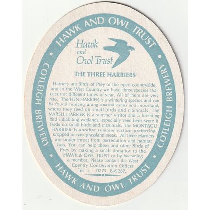 BEER MAT - COTLEIGH BREWERY - HARRIER S.P.A - (Cat No 016) - (1992)