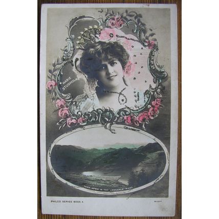 vintage postcard Marie Studholme + Cumbria View