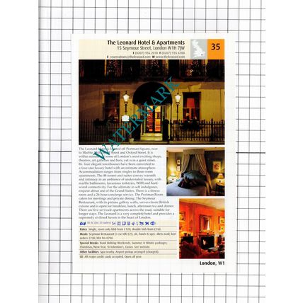 The Leonard Hotel London / 22 York Street Marylebone London Callis - 2011 Advert
