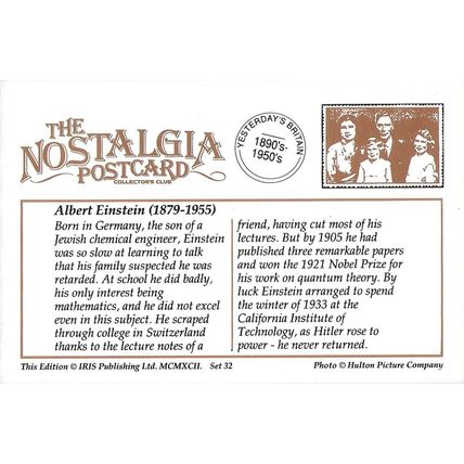 Postcard Albert Einstein German Nobel Prize Winner Quantum Theory - Nostalgia