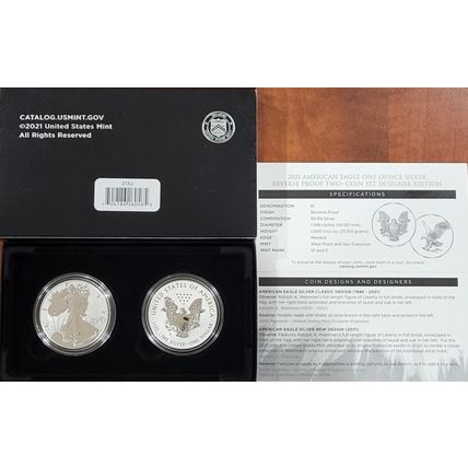 1 Oz Silver Collectible 2021 American Eagle Reverse Proof Two-Coin Set Mint NEW