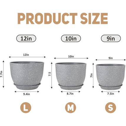 Plant Pots 12/10/9 Inch Set of 3, Flower Pots with Multi Mesh Drainage Holes, La