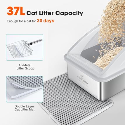 Stainless Steel Litter Box | XL Enclosed Cat Litter Boxs with Lid for Big Cats |