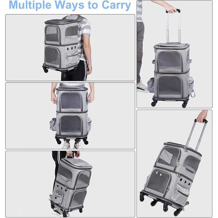 Double-Compartment Pet Carrier Backpack with Wheels for Small Cats and Dogs, Cat