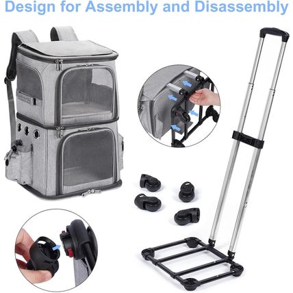 Double-Compartment Pet Carrier Backpack with Wheels for Small Cats and Dogs, Cat