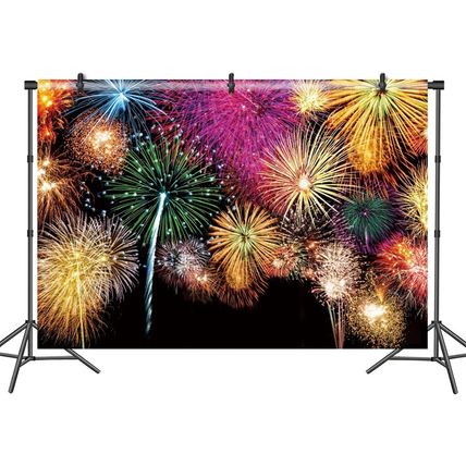 DASHAN 10X6.5Ft Fireworks Backdrop Happy New Year Photo Backdrop Labor Day Backd