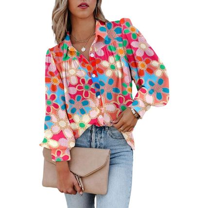 Multicolor Floral Print Bubble Sleeve Shirt