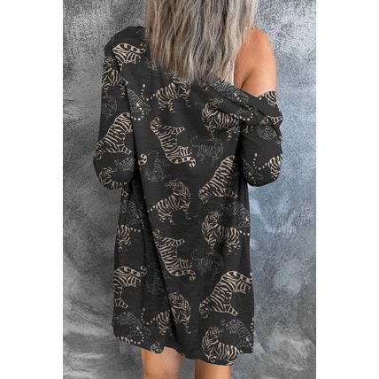 Black Wild Tiger Print Button Front Cardigan