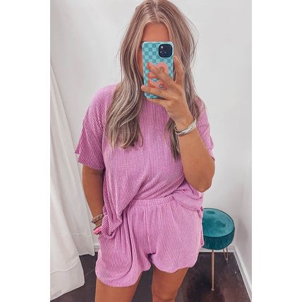 Phalaenopsis Ribbed Knit T Shirt and Shorts Plus Size Lounge Set