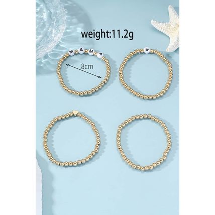 Gold MAMA Heart Bead 4Pcs Bracelets Set