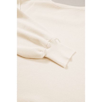 White Waffle Knit Bishop Sleeve Split Oversized Sweatshirt
