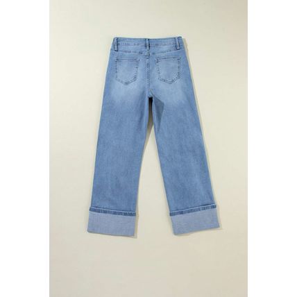 Dusk Blue High Rise Asymmetric Button Zip Fly Ripped Jeans