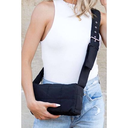 Black Adjustable Wide Strap Quilted Puffer Crossbody Bag