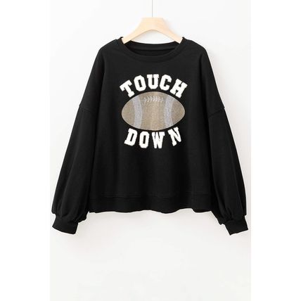 Black TOUCH DOWN Football Graphic Pullover Sweatshirt