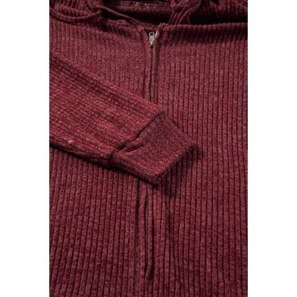 Red Dahlia Ribbed Zip Up Front Drawstring Hoodie