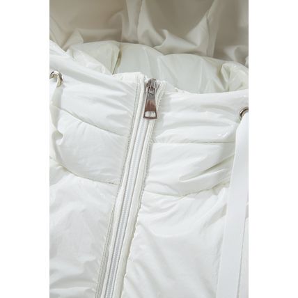 White Solid Quilted Hooded Zip Up Puffer Coat