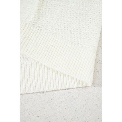 White Striped Pocketed Loose Fit Crewneck Knitted T Shirt