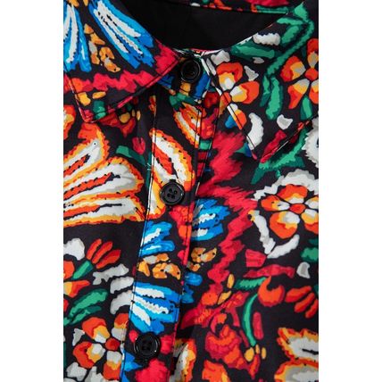 Multicolour Floral Puff Short Sleeve Shirt Mini Dress