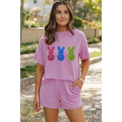Phalaenopsis Shiny Bunny Doll Patched Loose Tee and Shorts Corded 2pcs Outfit