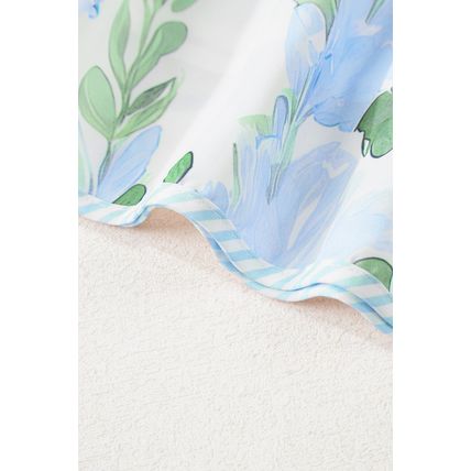 Sky Blue Floral Contrast Edge Layered Short Sleeve Mini Dress
