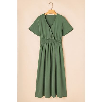 Four Leaf Clover Surplice Neckline Shirred High Waist Plus Size Maxi Dress