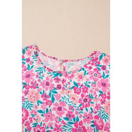 White Plus Size Floral Print Frilled Short Sleeve Flare Dress