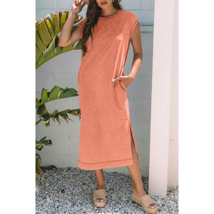 Carrot Mineral Wash Pocketed T-shirt Long Dress