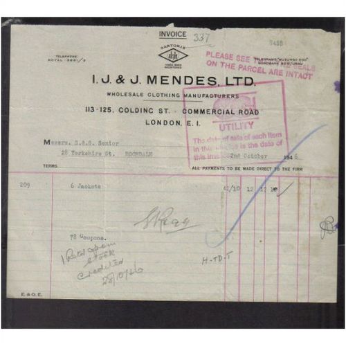 I.J. & J. MENDES,COMMERCIAL RD ,LONDON,E1, 2OCT1946