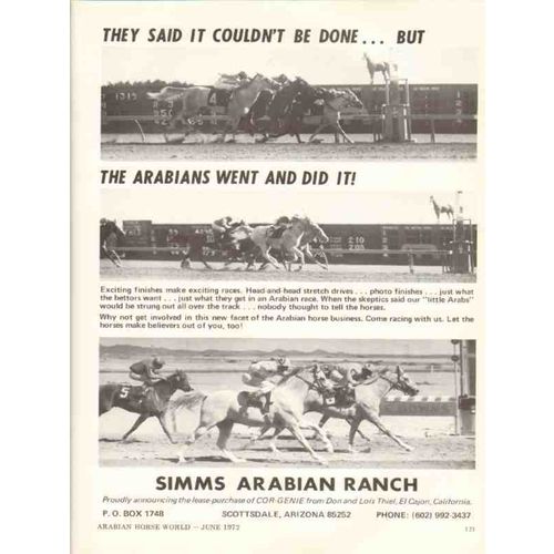 simms arabian ranch 1972 scottsdale az equestrian racing vintage ad
