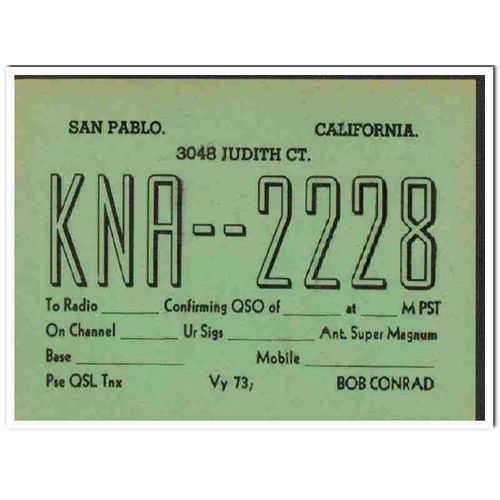 kna-2228 bob conrad san pablo calif 1960s cb qsl card vintage postcard