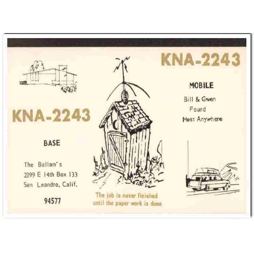 kna-2243 bill ballam san leandro calif 1960s cb qsl vintage postcard2