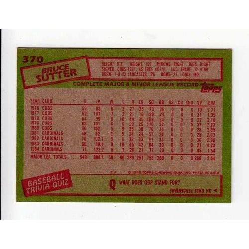 1985 Topps Bruce Sutter baseball card #370 -HOF- Cardinals