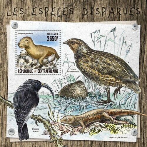 CENTRAL AFRICA 2016 SHEET MNH EXTINCT ANIMALS SEALS BIRDS WILDLIFE OISEAUX 5A