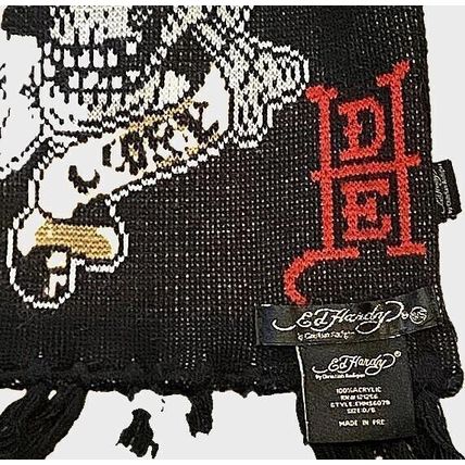 ED HARDY by Christian Audigier-2000s Death Or Glory Vtg Black Scarf~NEVER WORN~